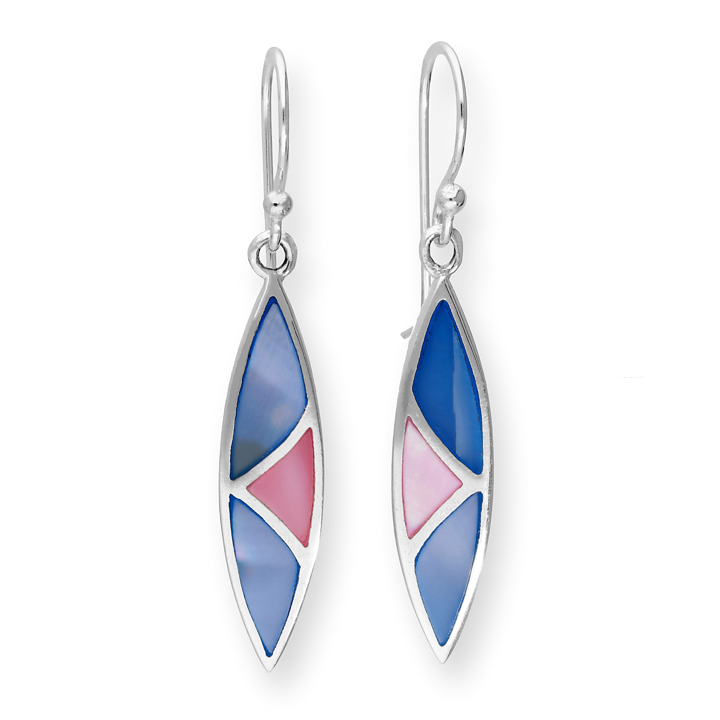 Sterling Silver Pink/Blue Mother of Pearl Drop Earrings