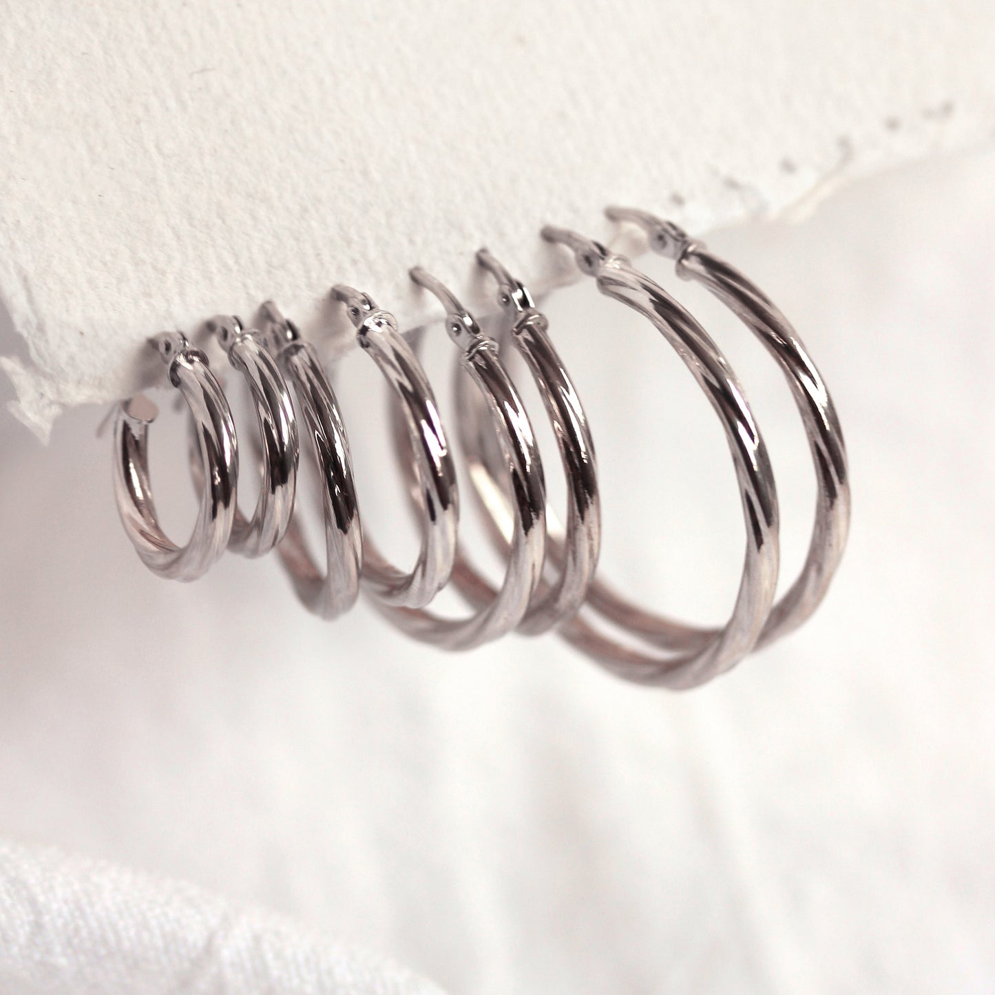 9ct White Gold Twisted 2mm Creole Earrings