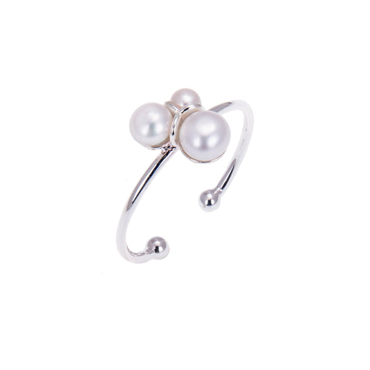 Sterling Silver Adjustable Triple Pearl Ring