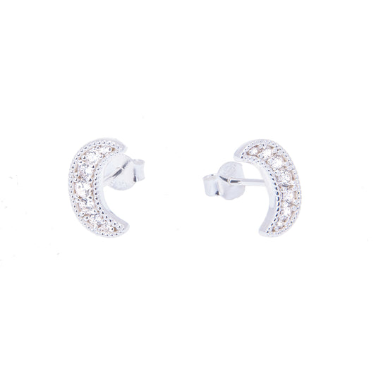 Sterling sølv &amp; CZ Crystal Crescent Moon Stud øredobber