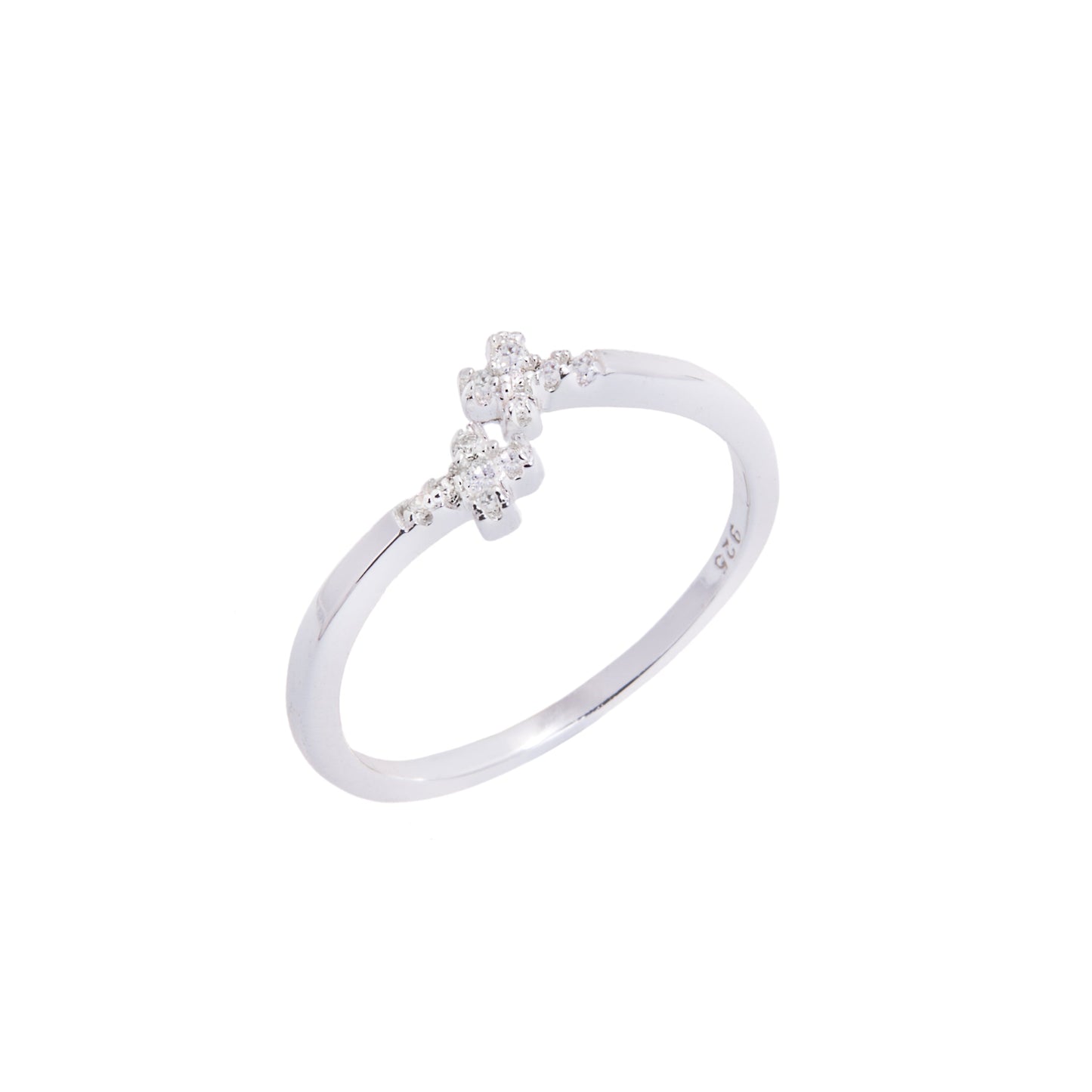 Sterling Silver Adjustable Ring with CZ Crystal Crosses