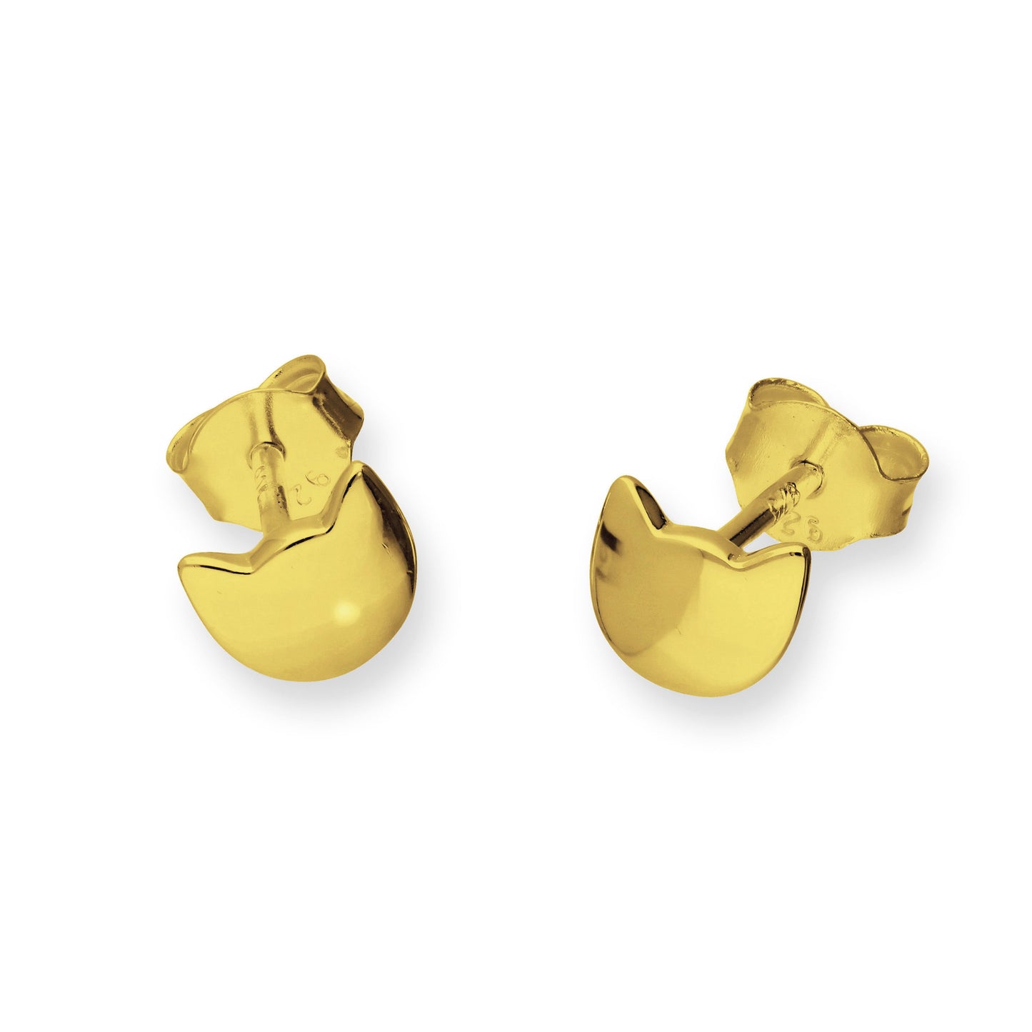 Gold Plated Sterling Silver Cat Head Stud Earrings