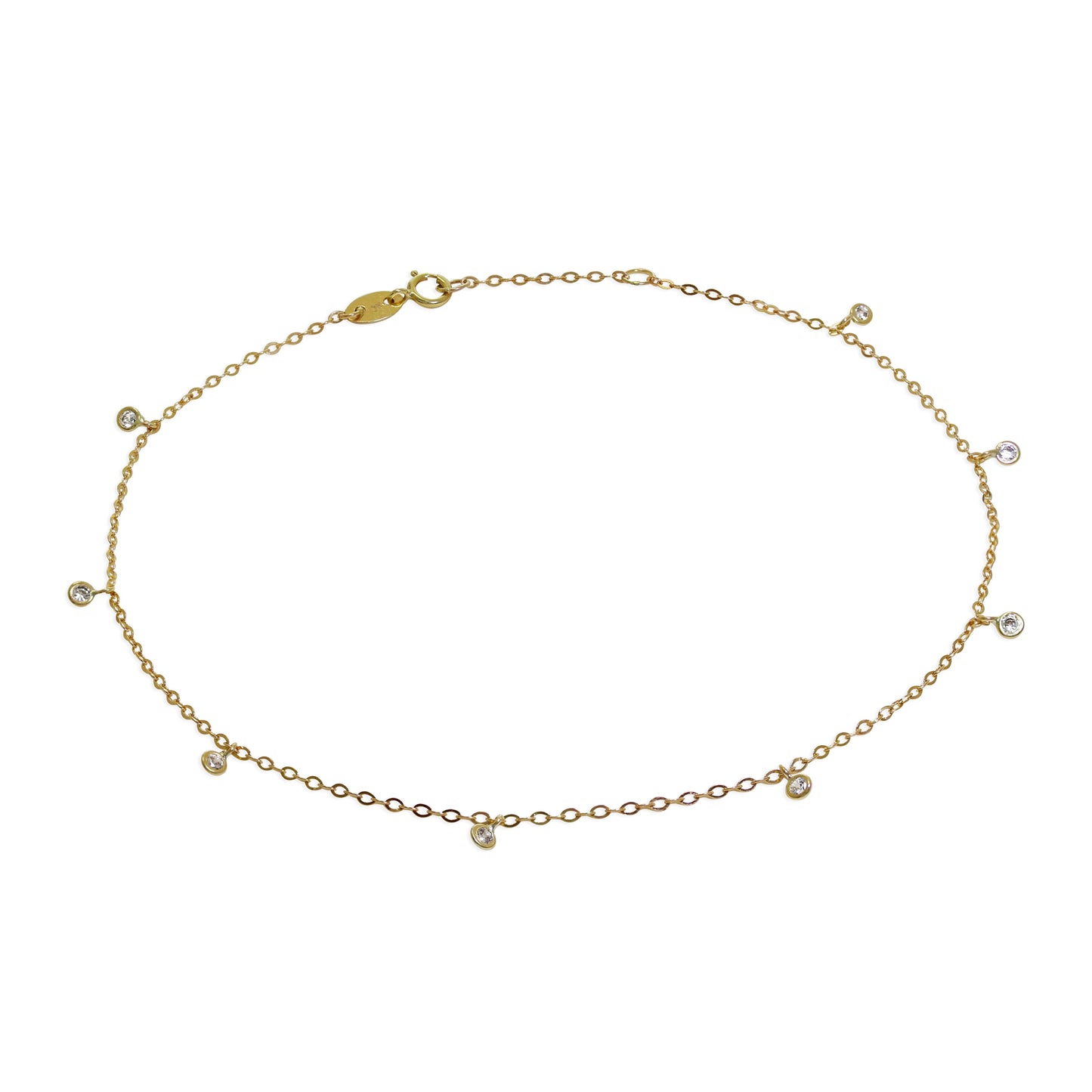 9ct Gold & Clear CZ Crystal Anklet 10 Inches