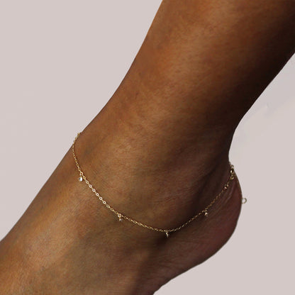 9ct Gold & Clear CZ Crystal Anklet 10 Inches