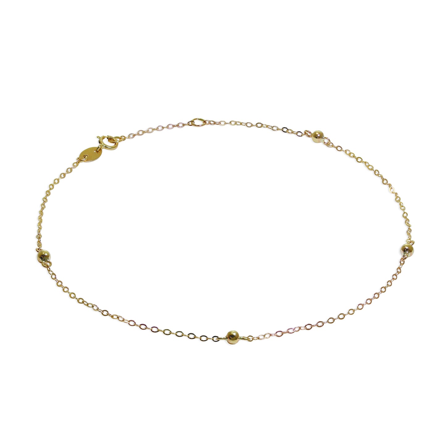 9ct Gold Hammered Trace Bobble 9.5 Inch Extender Anklet