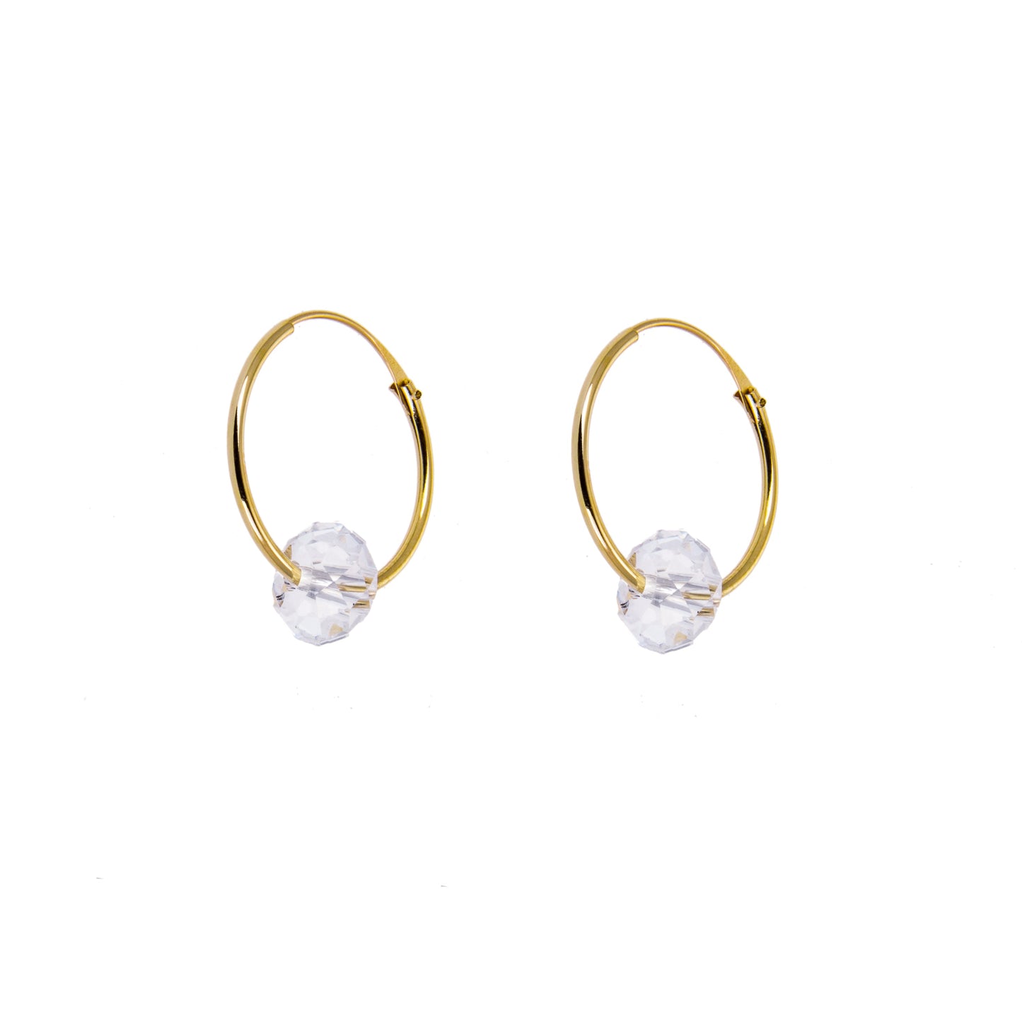 9ct Yellow Gold Hoop Earrings with Clear Bead