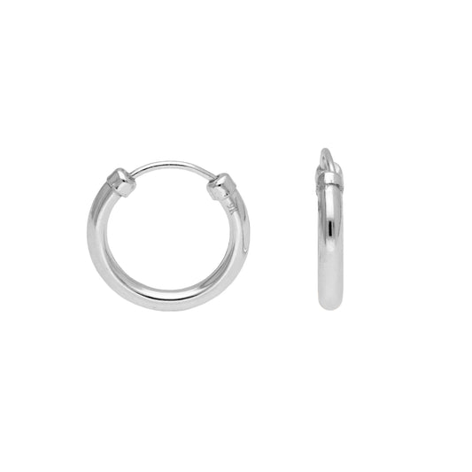 9ct White Gold 12mm Hoop Sleeper Earrings