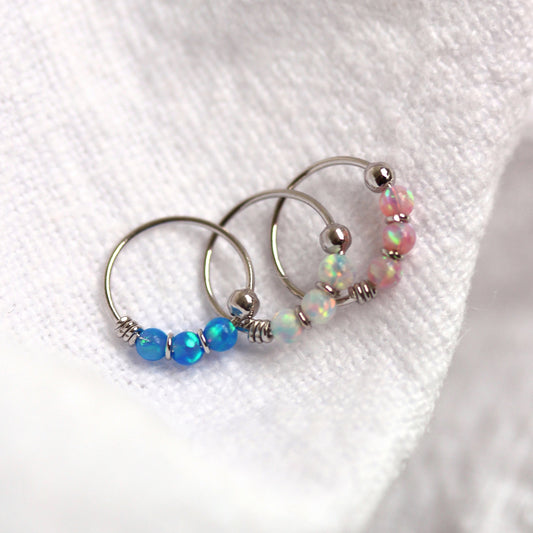 9ct White & Opal Beads Nose Ring