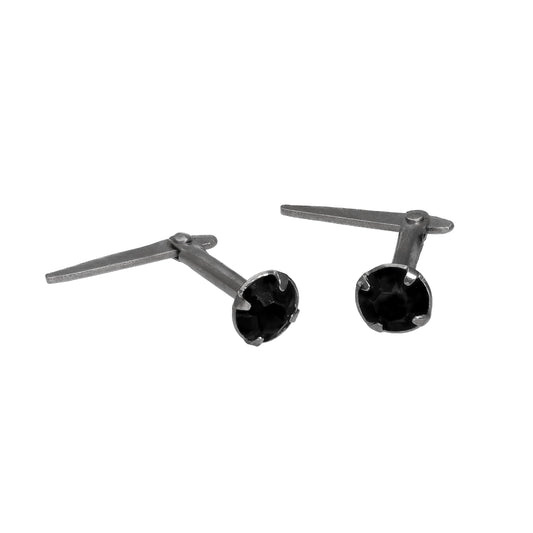 Black Rhodium Dipped Sterling Silver & 3mm Black CZ Crystal Andralok Earrings