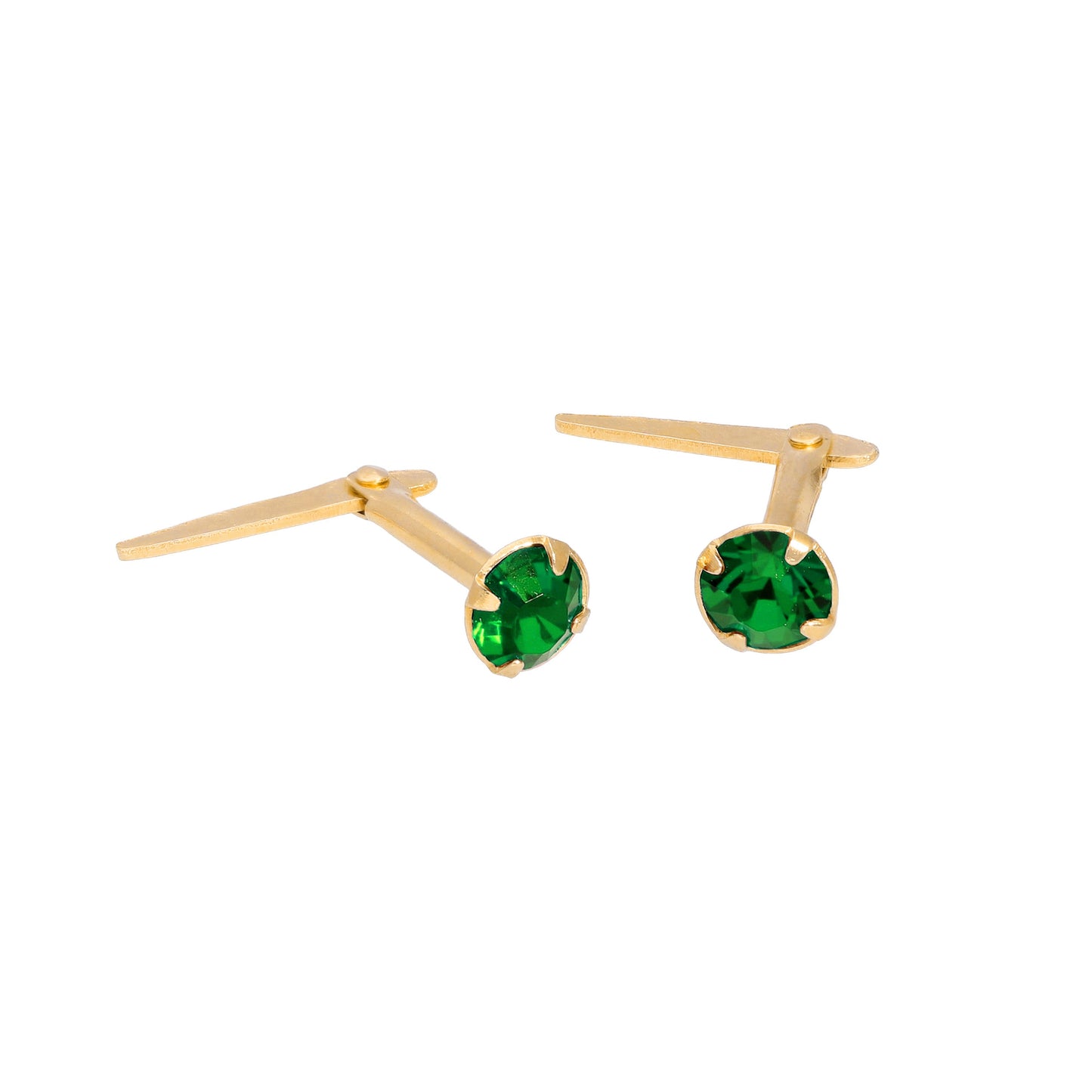 Gold Plated Sterling Silver & 3mm Emerald CZ Crystal Andralok Earrings