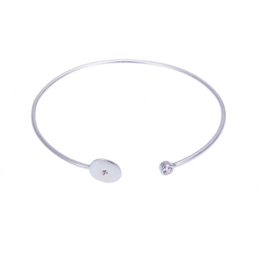 Sterling Silver 55mm Brushed Sterling Silver & CZ Bangle