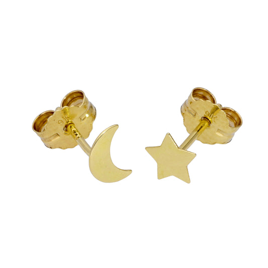 9ct Gold Small Star Moon Stud Earrings