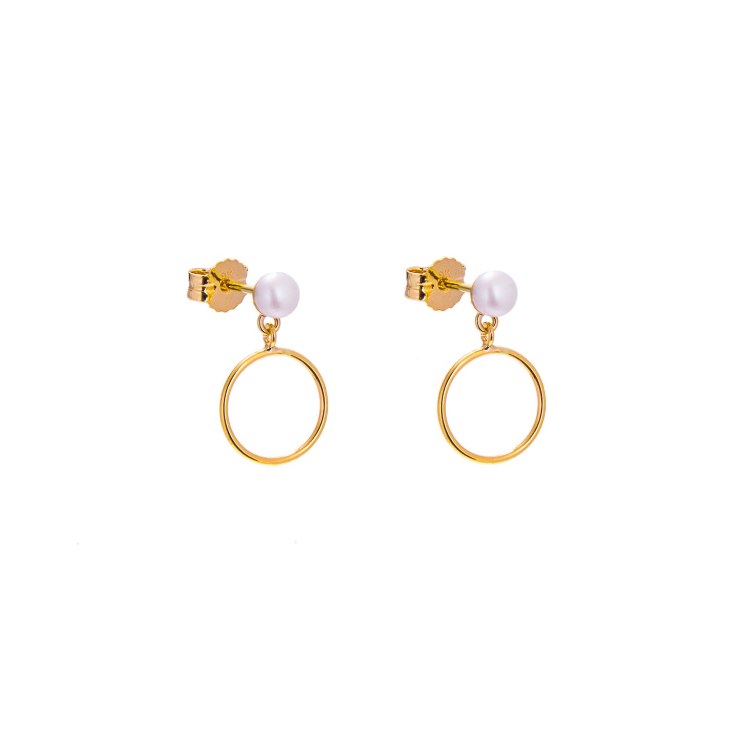 9ct Gold Small Freshwater Pearl Stud Drop Circle Earrings