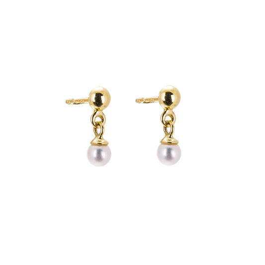 9ct Gold Small Ball Stud Drop Freshwater Pearl Earrings