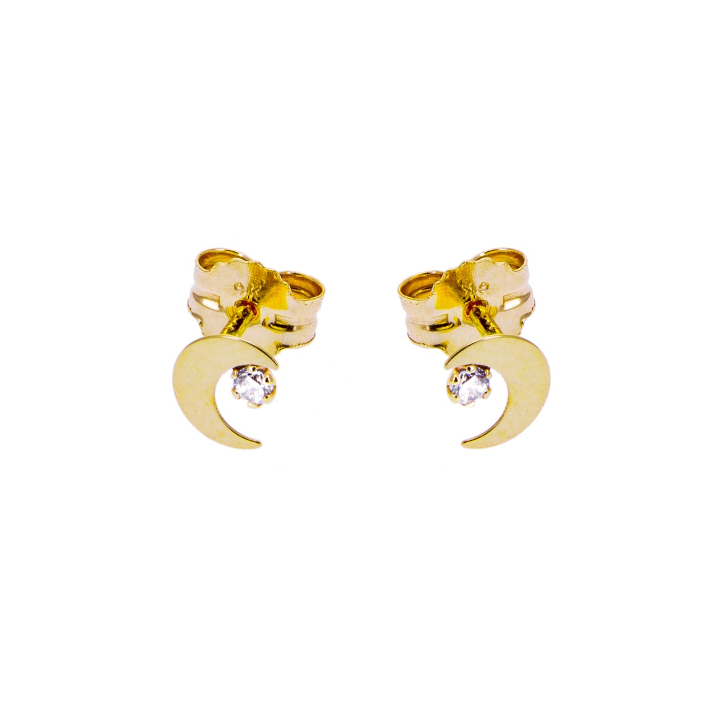 9ct Gold Moon Clear CZ Stud Earrings