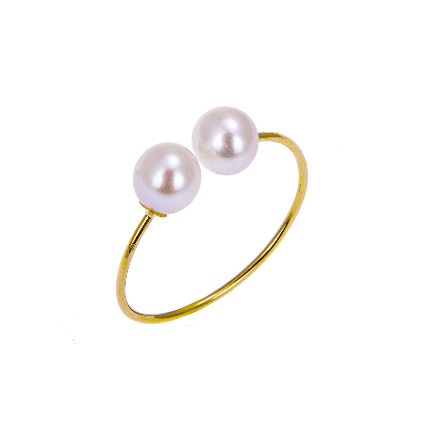 9ct Yellow Gold Double White Freshwater Pearl Adjustable Open Ring