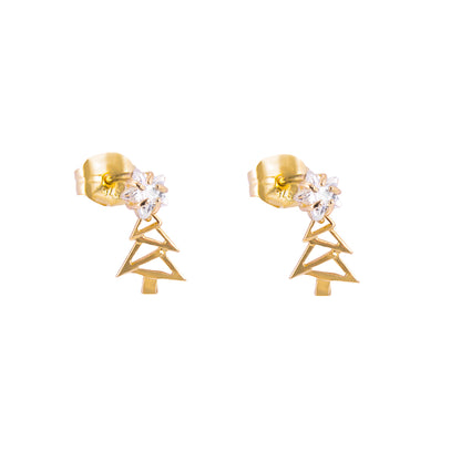 9ct Gold Christmas Tree Clear CZ Star Stud Drop Earrings