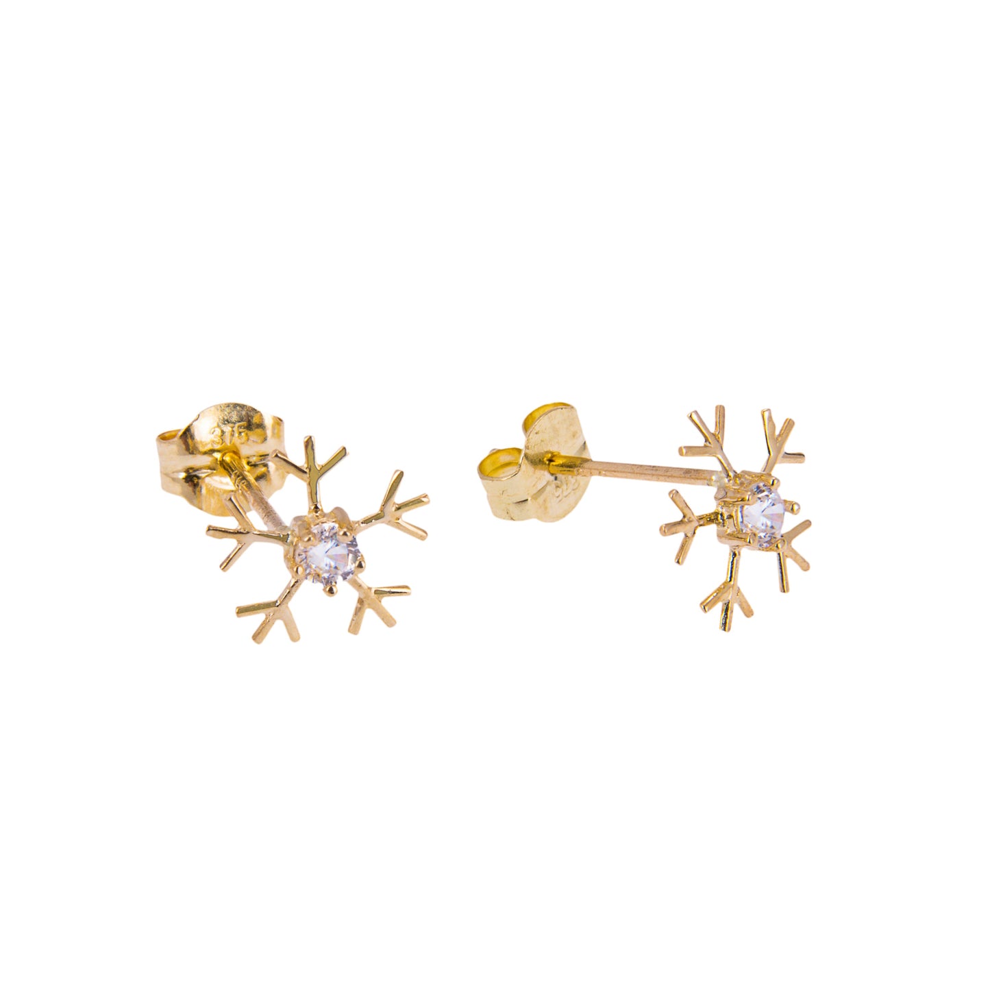 9ct Gold Snowflake Clear CZ Stud Earrings