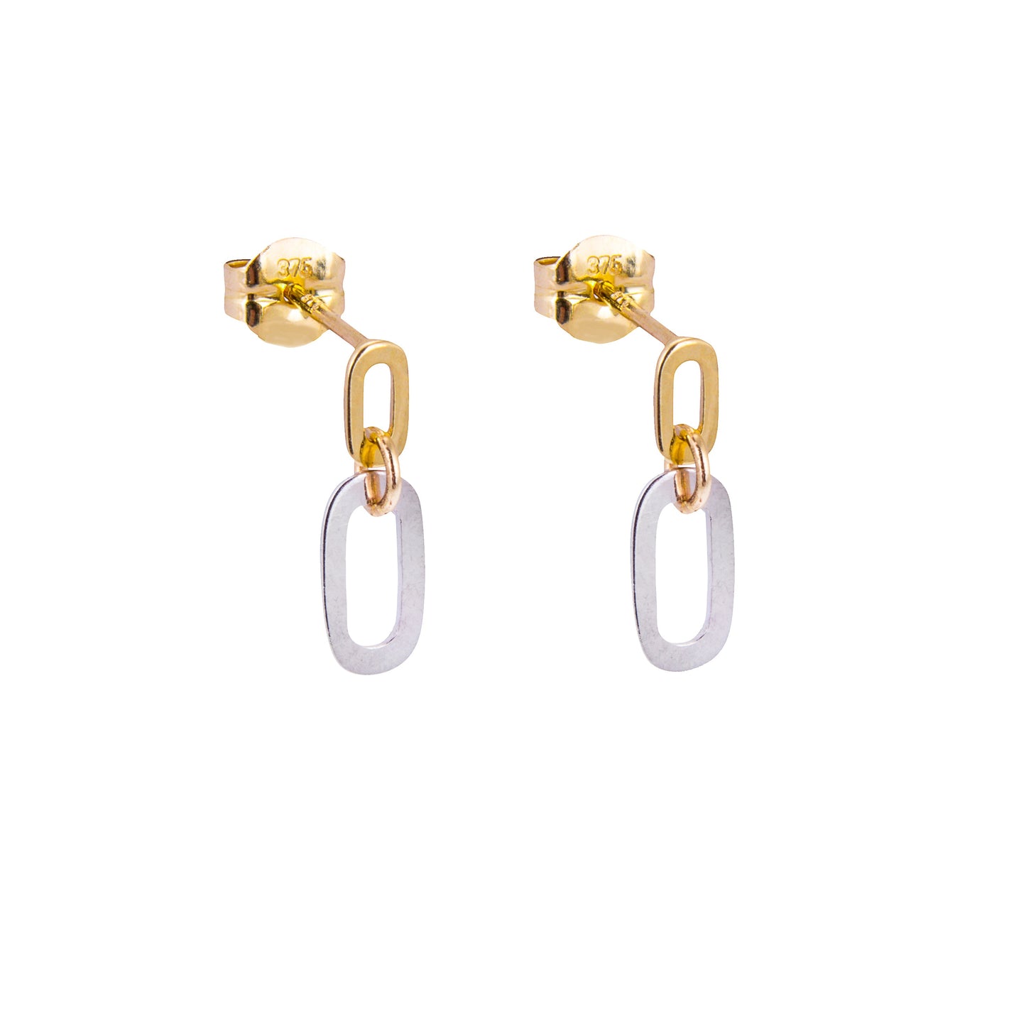 9ct Yellow White Mixed Gold Minimal Double Loop Stud Drop Earrings