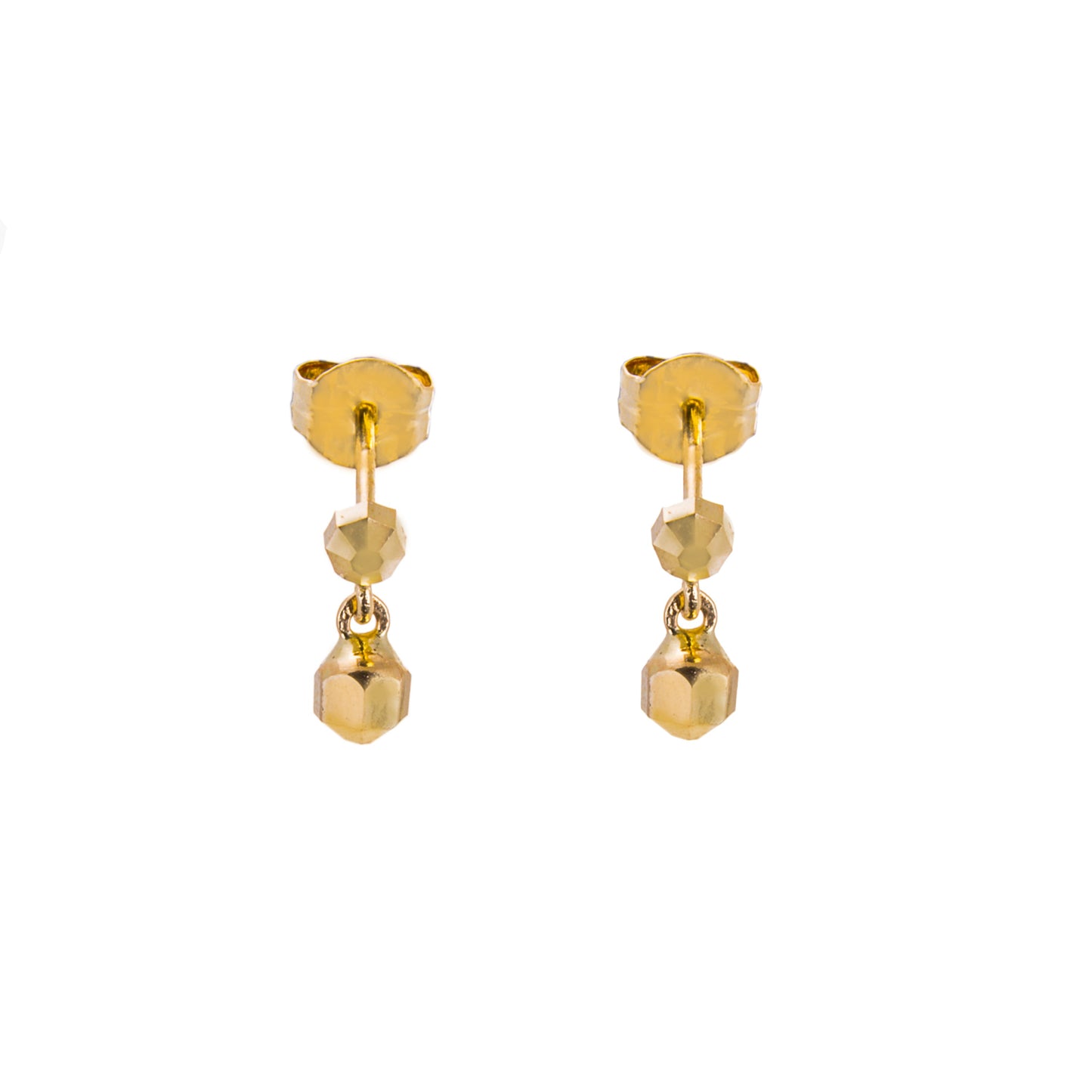 9ct Gold Double Faceted Ball Stud Drop Earrings