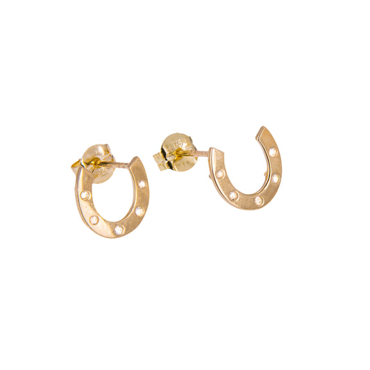 9ct Gold Clear CZ Horseshoe Stud Earrings