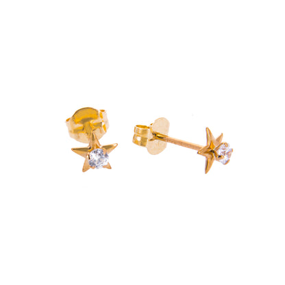 9ct Gold Clear CZ Star Stud Earrings