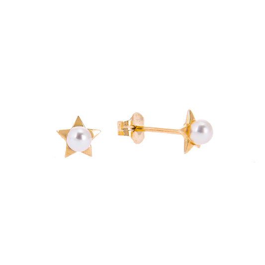 9ct Gold Star Freshwater Pearl Stud Earrings