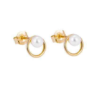 9ct Gold Freshwater Pearl Open Circle Stud Earrings