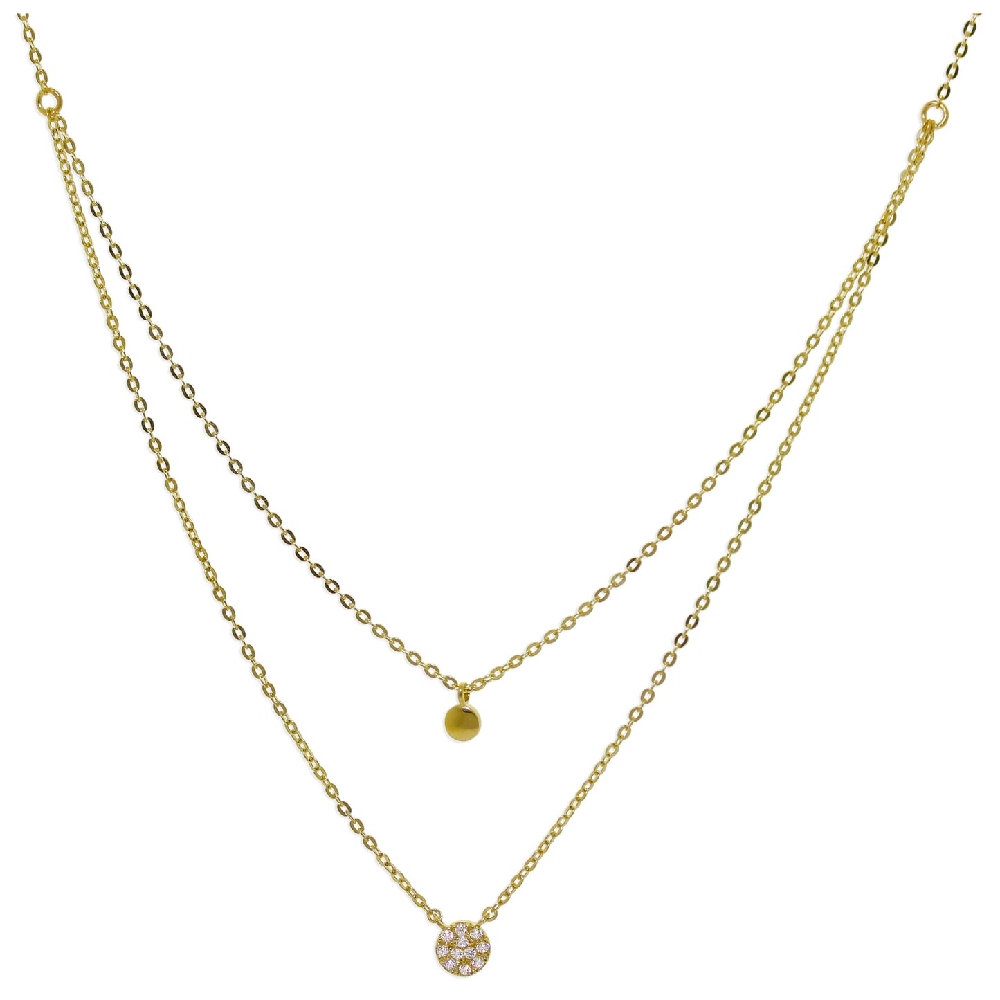 9ct Gold Clear CZ Circle Disc Layered Necklace