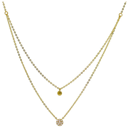 9ct Gold Clear CZ Circle Disc Layered Necklace