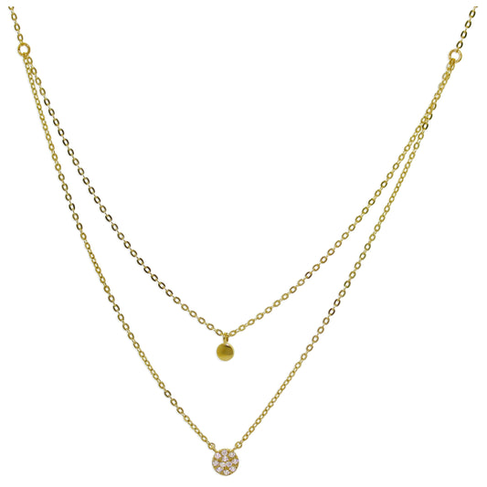 9ct Gold Clear CZ Circle Disc Layered Necklace