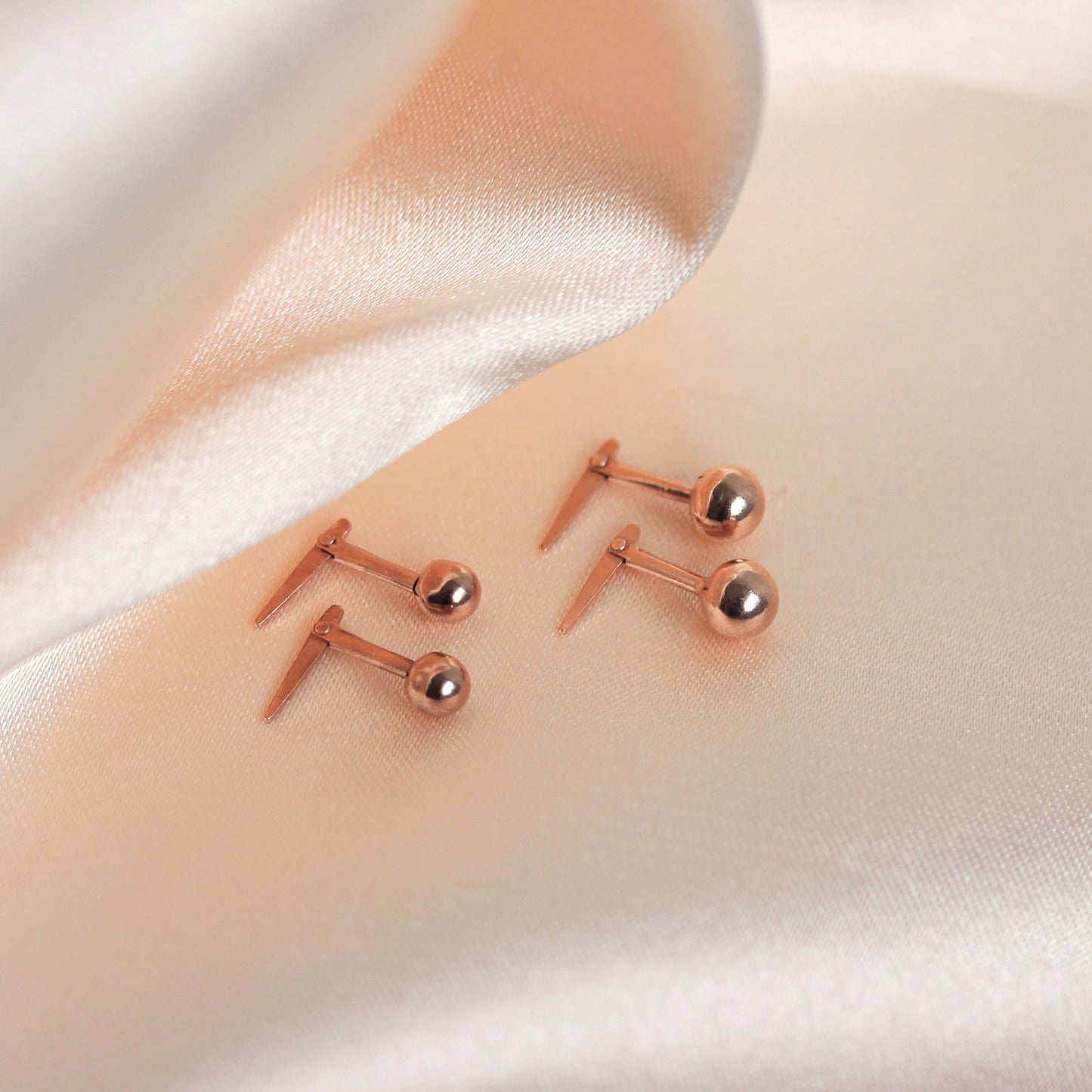 Rose Gold Plated Sterling Silver 3-5mm Ball Andralok Stud Earrings