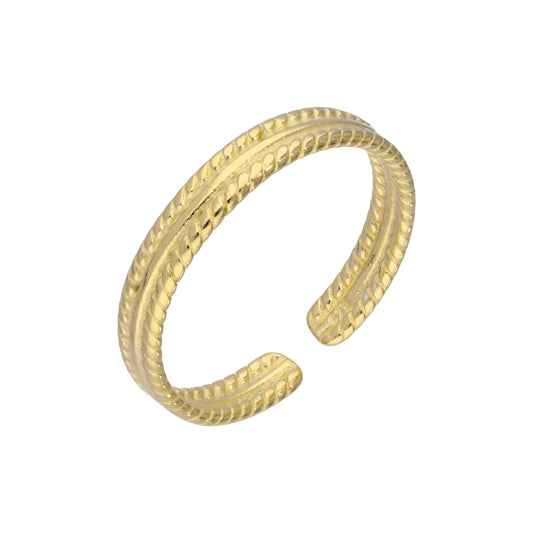 Gold Plated Sterling Silver Adjustable Ribbed Midi Toe Ring