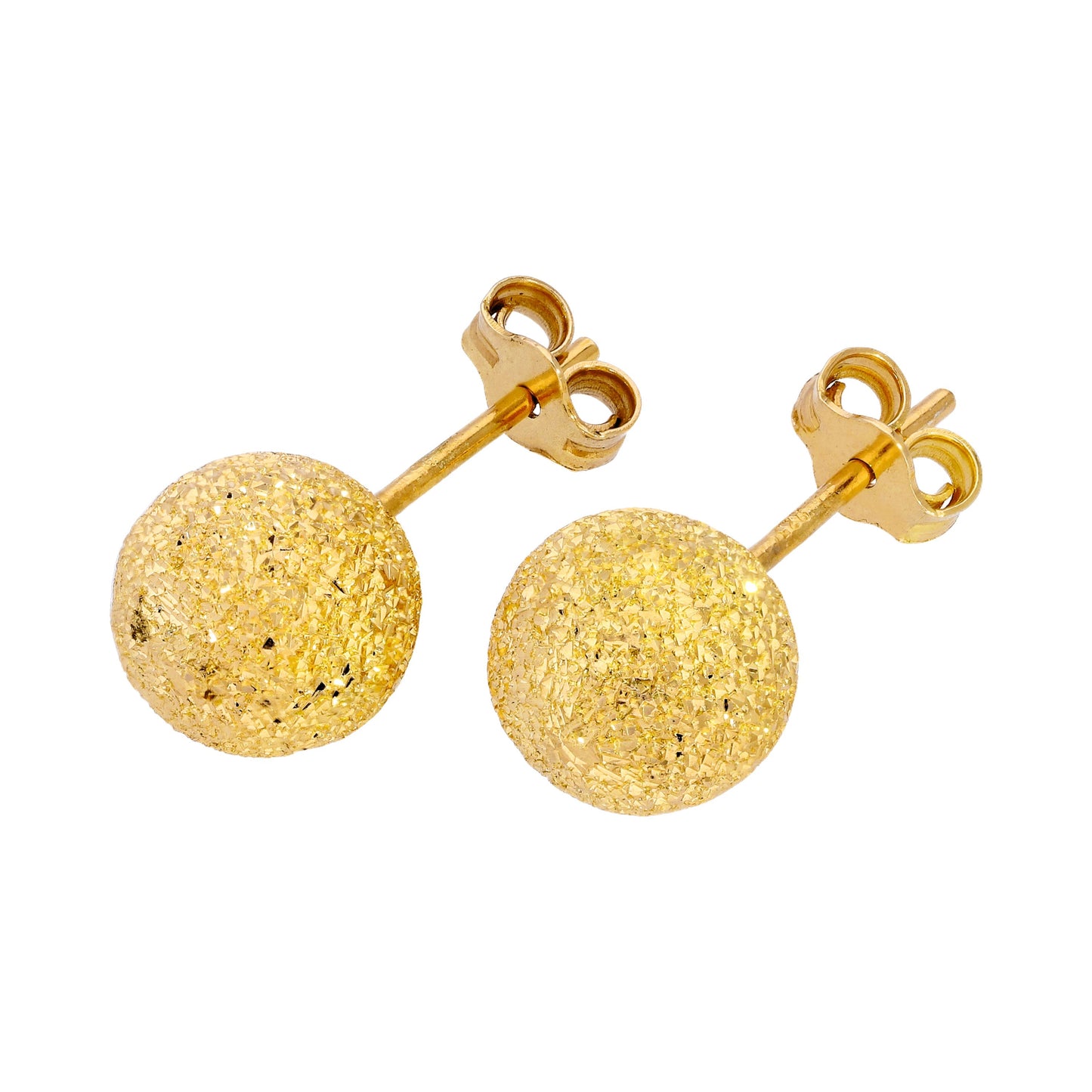 Gold Plated Frosted Sterling Silver Ball Stud Earrings 3-8mm