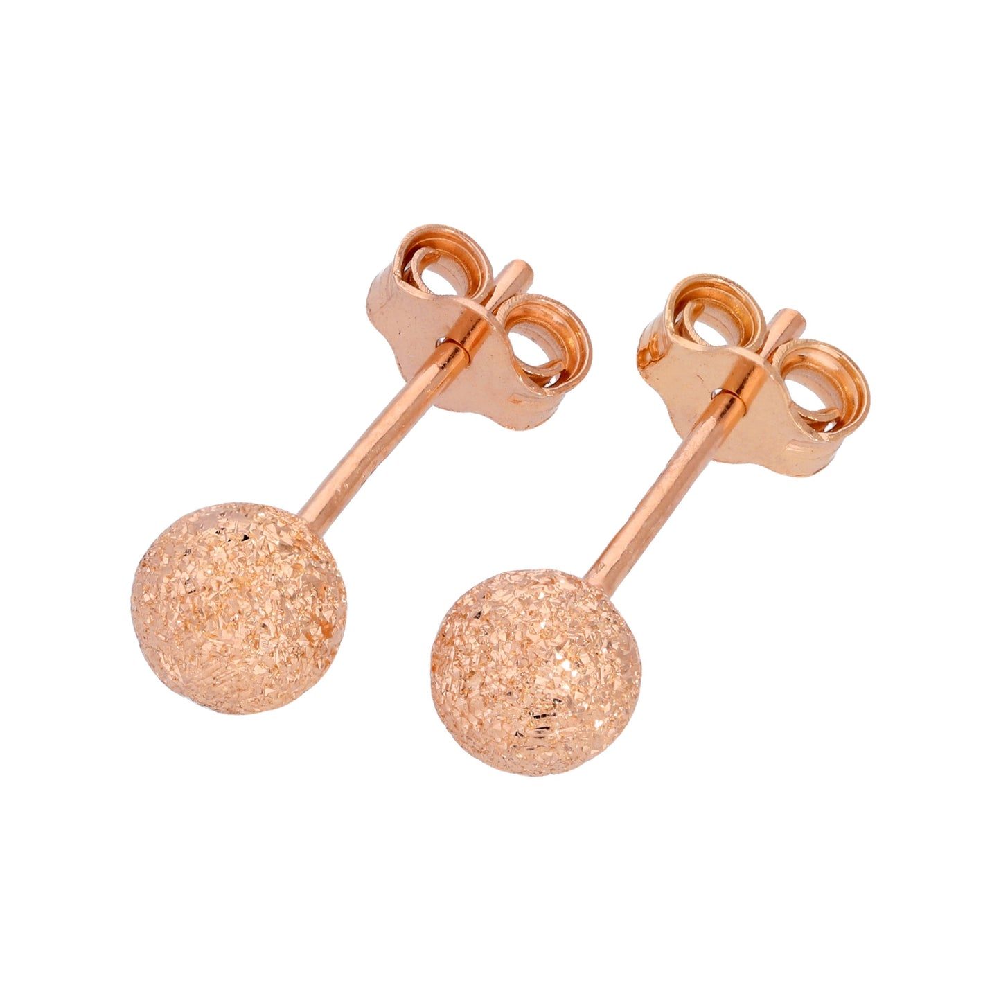 Rose Gold Plated Frosted Sterling Silver Ball Stud Earrings 3-8mm