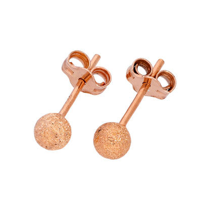 Rose Gold Plated Frosted Sterling Silver Ball Stud Earrings 3-8mm