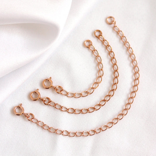 Rose Gold Plated Sterling Silver Curb Extender 2-4 Inches With Bolt Clasp