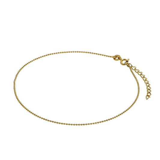 Gold Plated Sterling Silver 1mm Bead Anklet 9 + 1.5 Inches