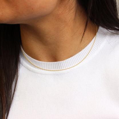 Gold Plated Sterling Silver 1mm Bead Chain Choker 12 + 3 Inches