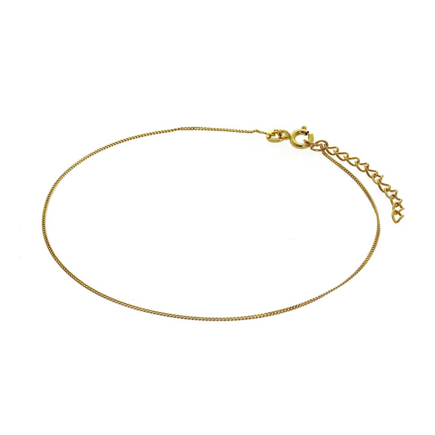 Gold Plated Sterling Silver Diamond Cut Curb Anklet 9 + 1.5 Inches