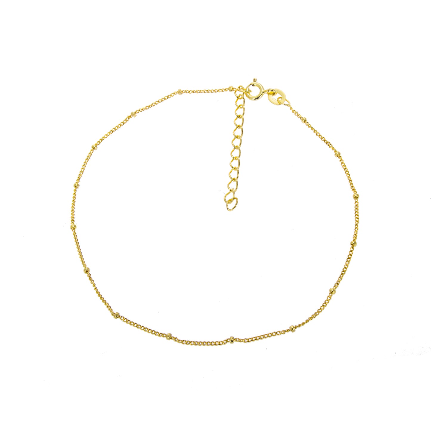 Gold Plated Sterling Silver Bobble Anklet - 9 + 1.5 Inches