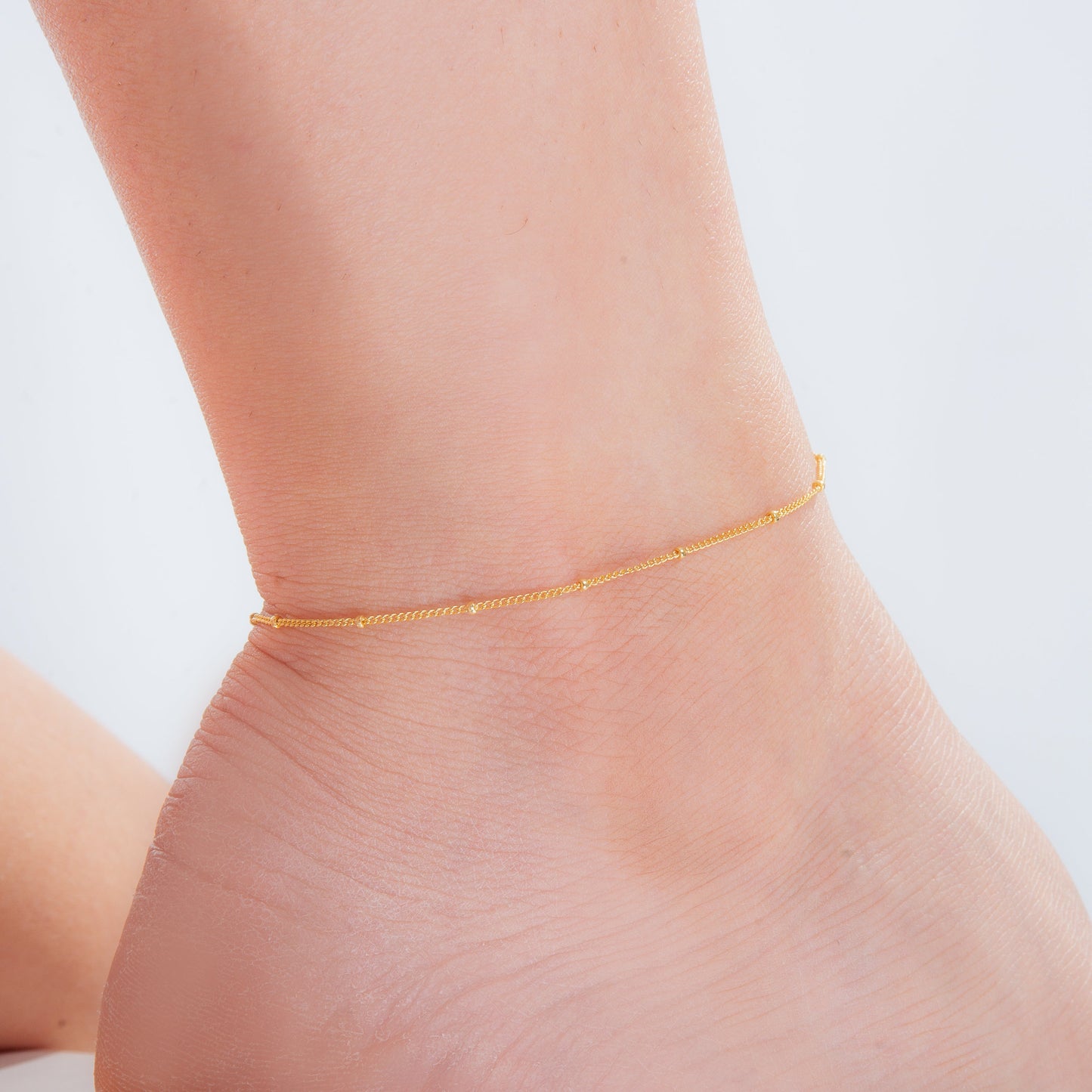 Gold Plated Sterling Silver Bobble Anklet - 9 + 1.5 Inches