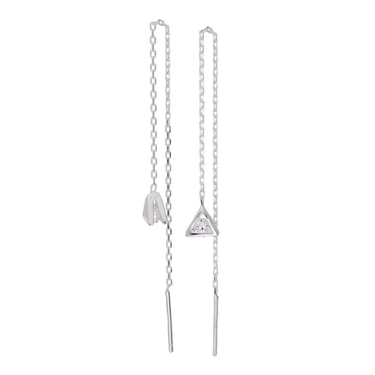 Sterling Silver Triangle Clear CZ Drop Dangle Pull Through Earrings