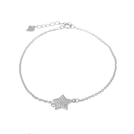 Sterling Silver Star Clear CZ Pave justerbart armbånd