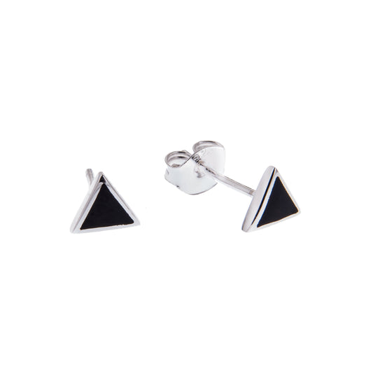 Sterling Silver Triangle Black Enamel Minimalist Stud Earrings