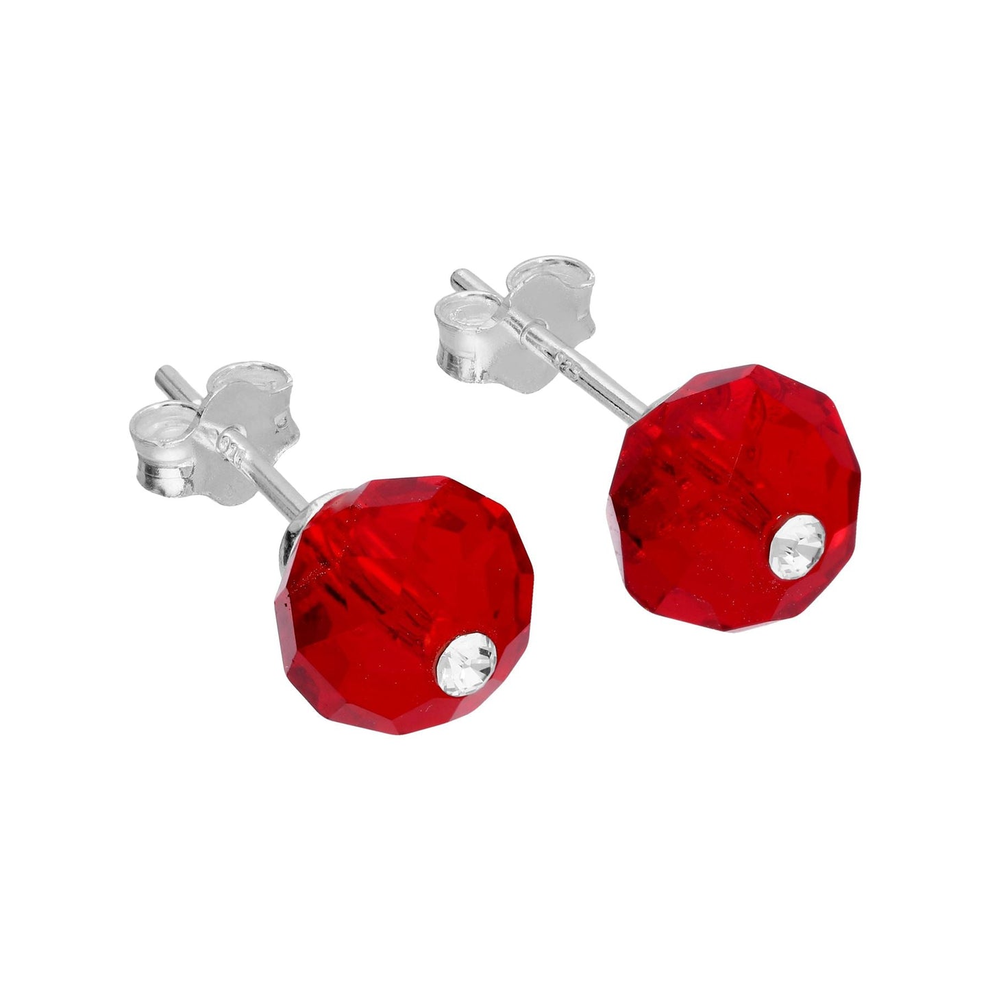 Sterling Silver Red Crystal Bead Stud Earrings