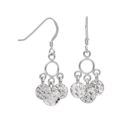 Sterling Silver Triple Faceted Disc Chandelier Earrings