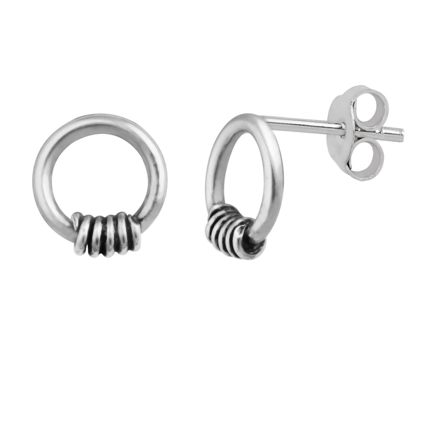 Sterling Silver Wire Coil Bali Style Stud Earrings