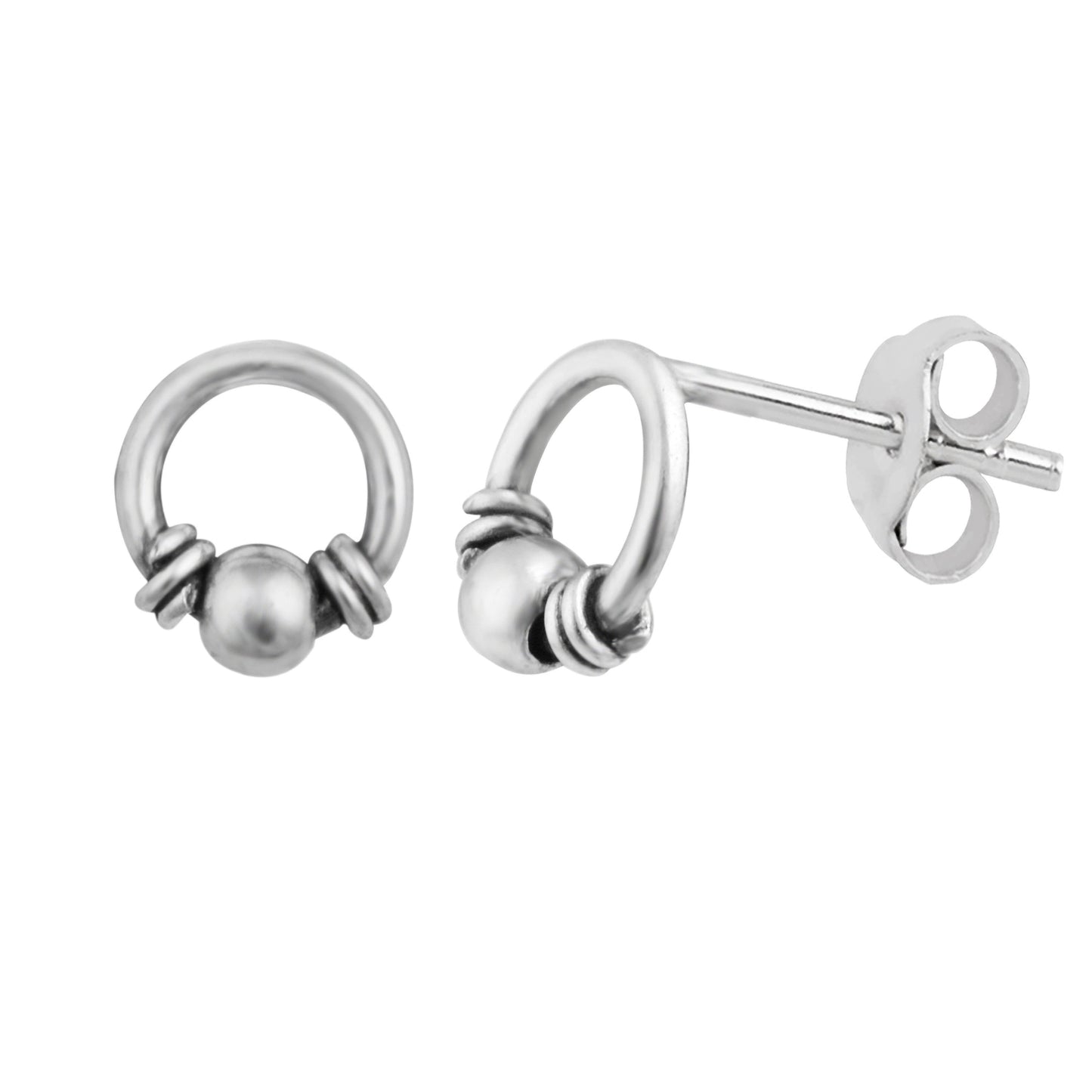 Sterling Silver Wire Coil Ball Stud Earrings