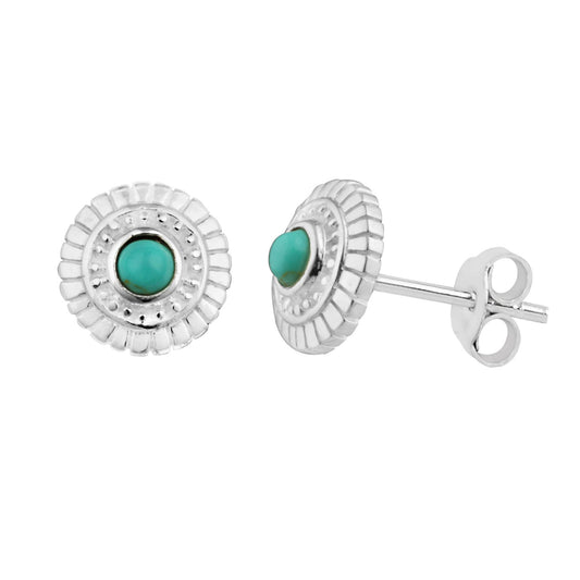 Sterling Silver & Faux Turquoise Round Stud Earrings